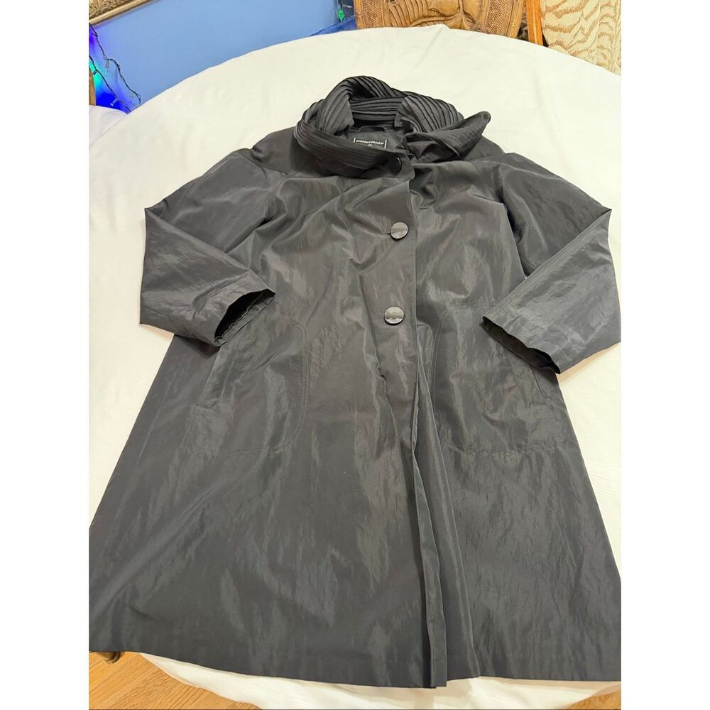 Portrait Vintage Black Lagenlook Artsy 80s Boho Rain Coat Jacket Size Small